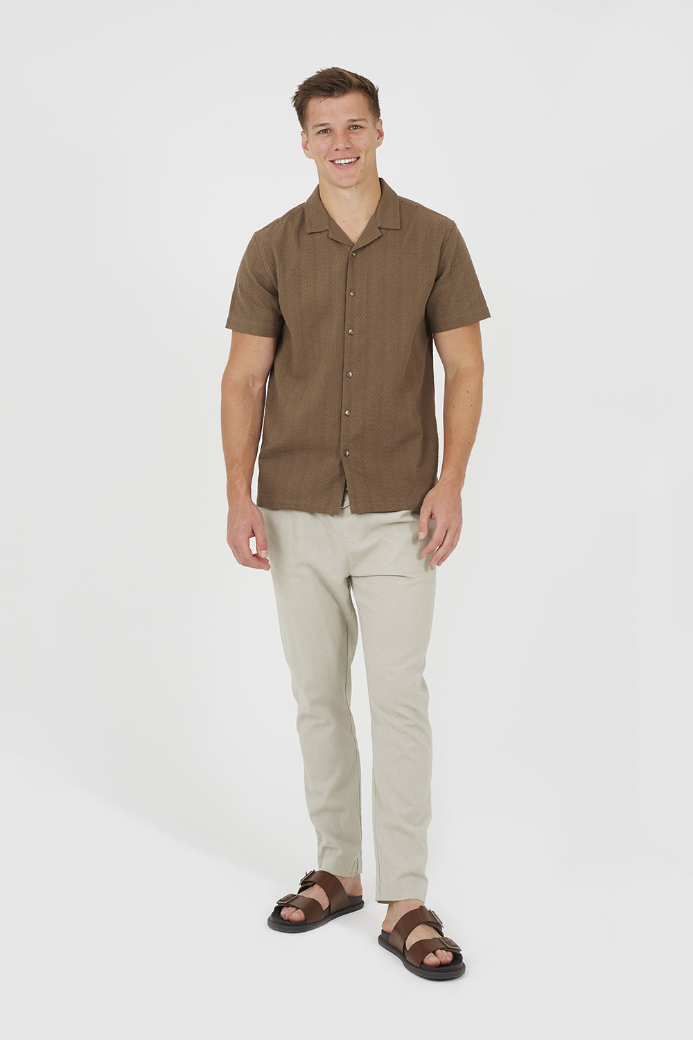 Brave Soul Light Stone Relaxed Fit Linen Blend Trousers - Light Stone Image 3