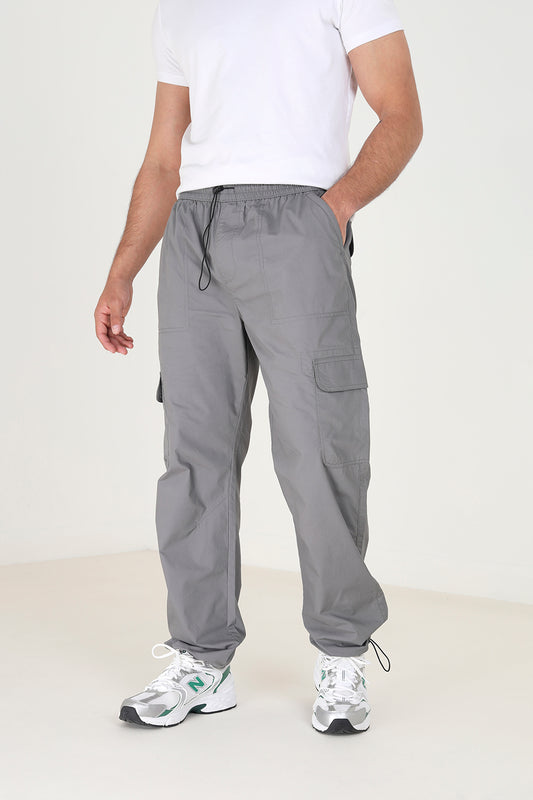 Brave Soul Dark Grey Cotton Poplin Cargo Trousers - Dark Grey Image 1