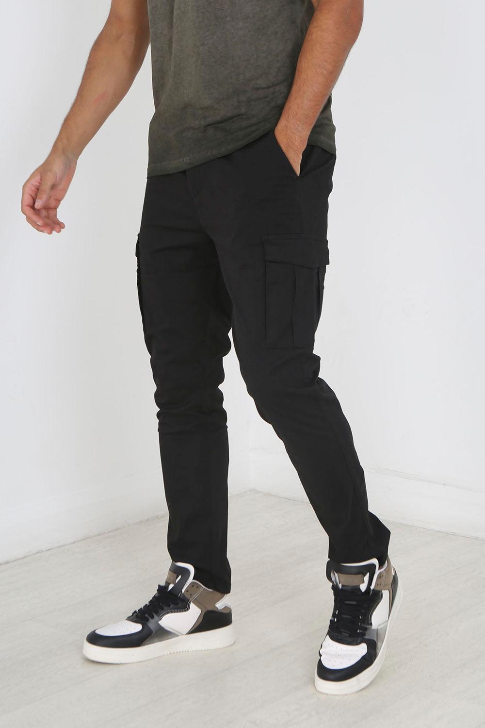 Brave Soul Black Cotton Twill Cargo Style Chino Trousers - Black Image 1