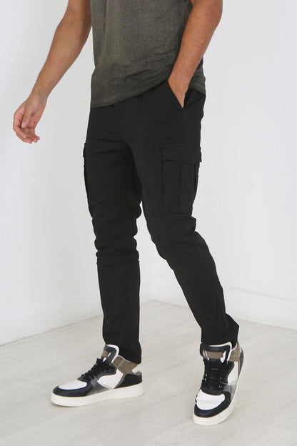 Brave Soul Black Cotton Twill Cargo Style Chino Trousers - Black Image 1
