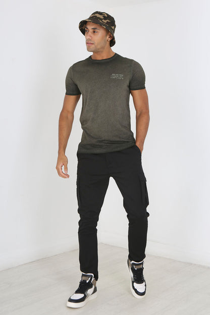 Brave Soul Black Cotton Twill Cargo Style Chino Trousers - Black Image 3