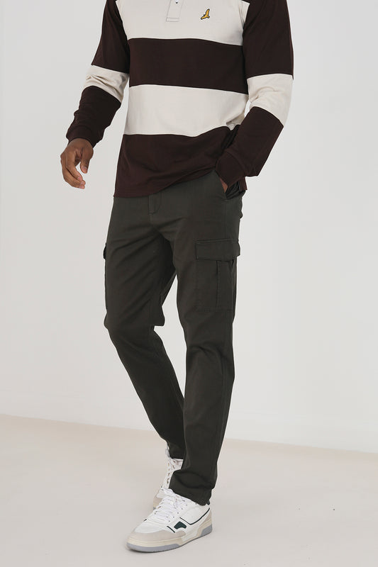 Brave Soul Khaki Cotton Twill Cargo Style Chino Trousers - Khaki Image 1