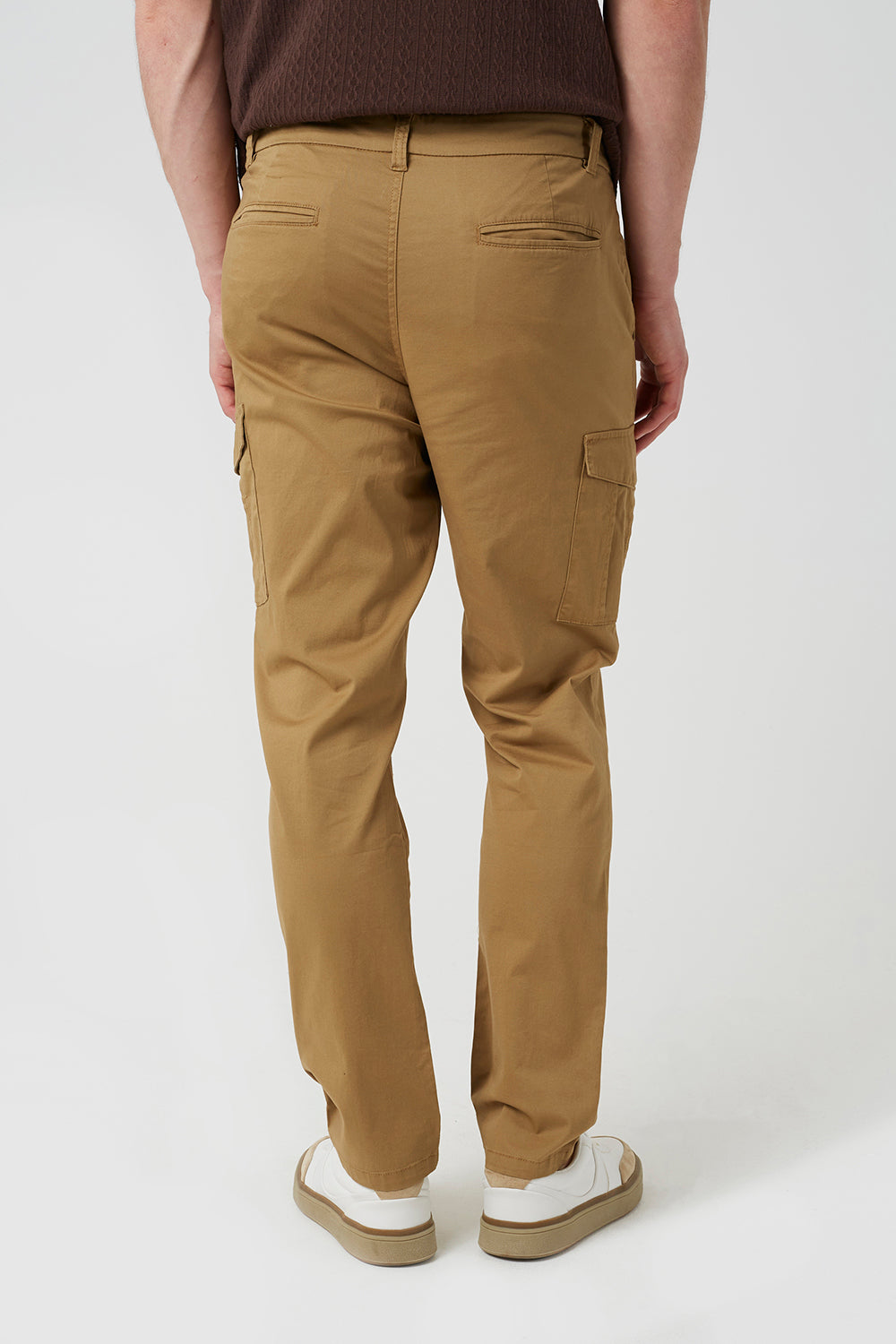 Brave Soul Stone Cotton Twill Cargo Style Chino Trousers - Stone Image 2