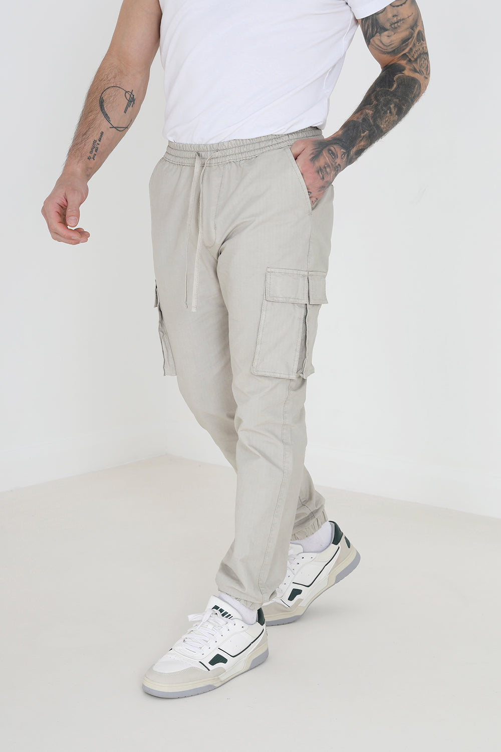 Brave Soul Stone Cotton Cargo Trousers - Stone Image 1