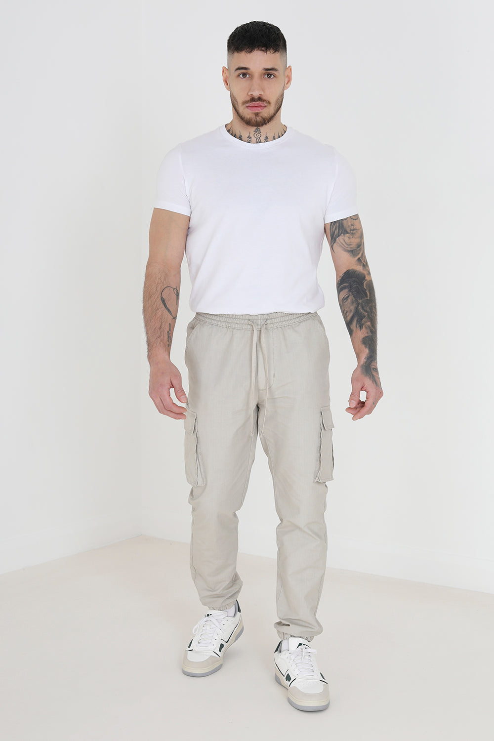Brave Soul Stone Cotton Cargo Trousers - Stone Image 3