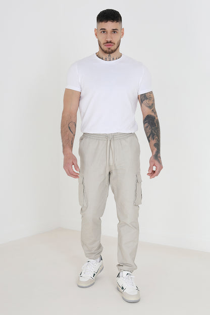 Brave Soul Stone Cotton Cargo Trousers - Stone Image 3