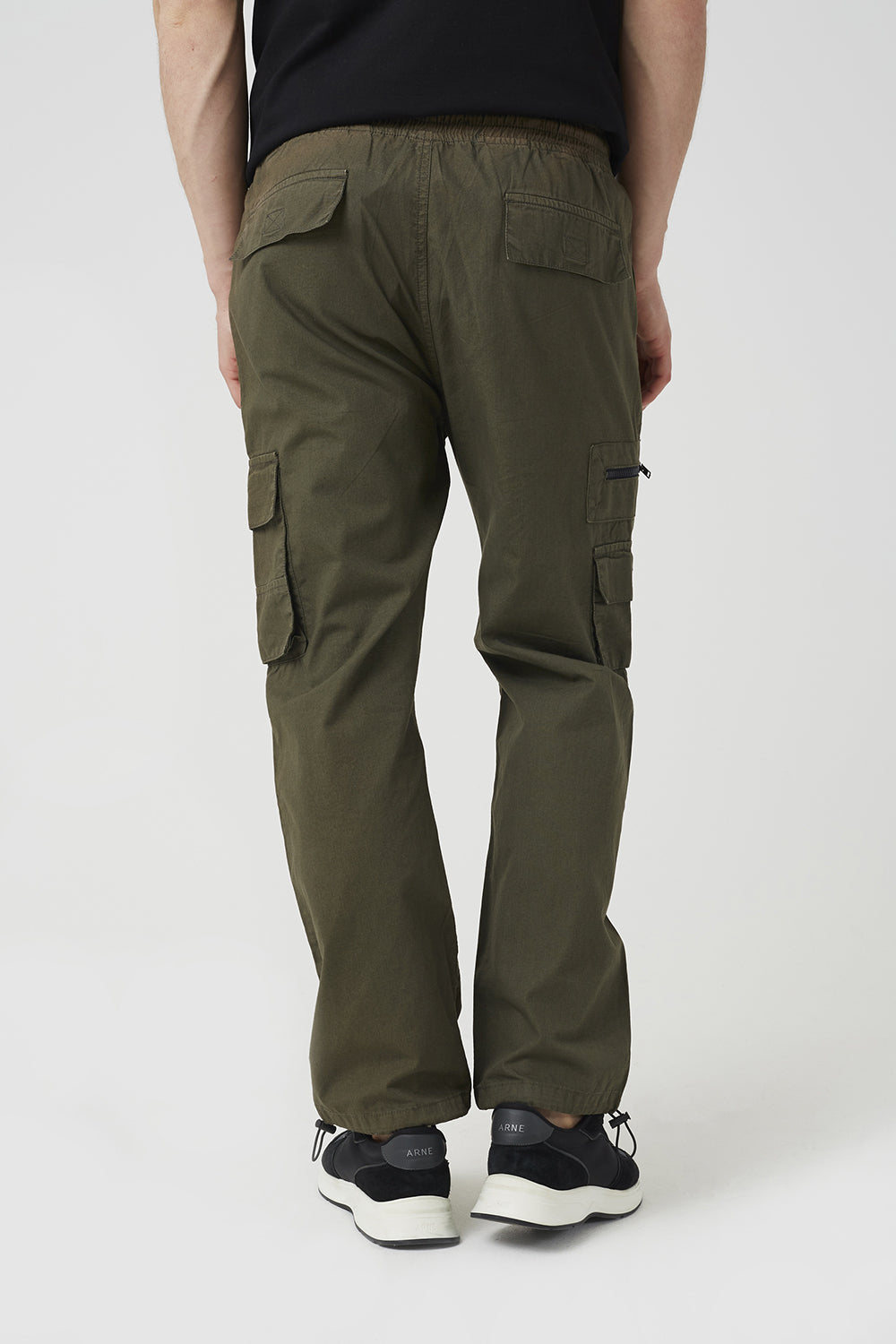 Brave Soul Khaki Cotton Cargo Trousers With Bungee Hem - Khaki Image 2
