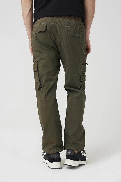 Brave Soul Khaki Cotton Cargo Trousers With Bungee Hem - Khaki Image 2