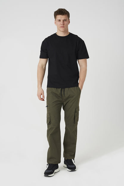 Brave Soul Khaki Cotton Cargo Trousers With Bungee Hem - Khaki Image 3