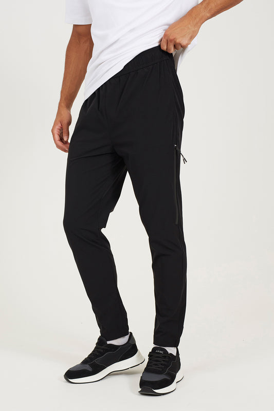 Brave Soul Black Zip Detail Cuffed Trousers With Elasticated Waist - Black Image 1