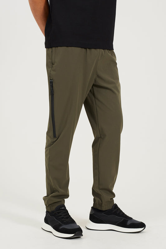 Brave Soul Khaki Zip Detail Cuffed Trousers With Elasticated Waist - Khaki Image 1