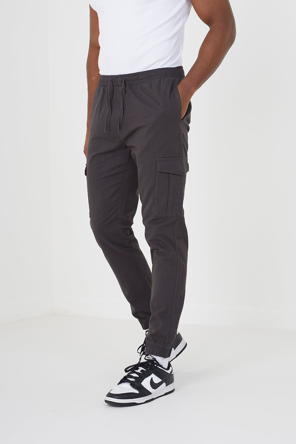 Brave Soul Dark Grey Cotton Twill Cargo Trousers - Dark Grey Image 1