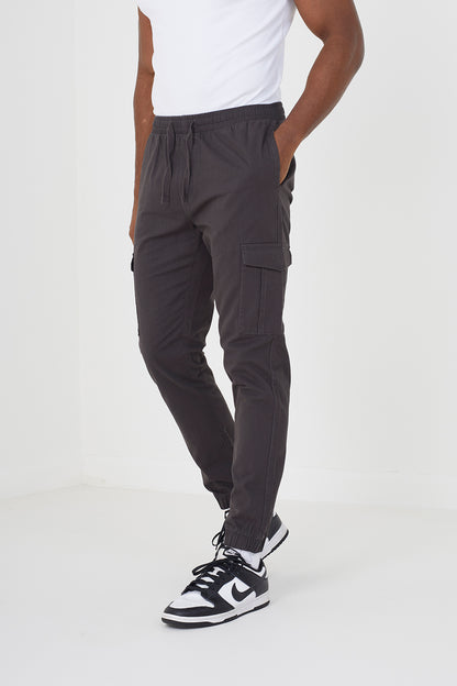 Brave Soul Dark Grey Cotton Twill Cargo Trousers - Dark Grey Image 1