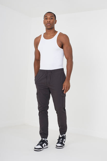 Brave Soul Dark Grey Cotton Twill Cargo Trousers - Dark Grey Image 3