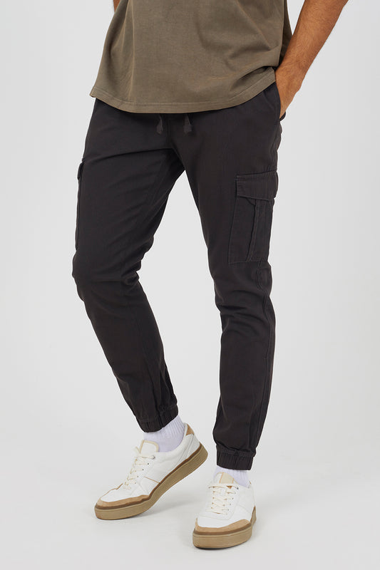 Brave Soul Dark Grey Cotton Twill Cargo Trousers - Dark Grey Image 1