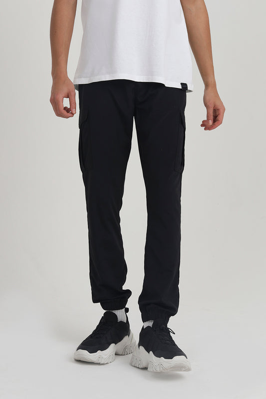 Brave Soul Black Cotton Twill Cargo Trousers - Black Image 1