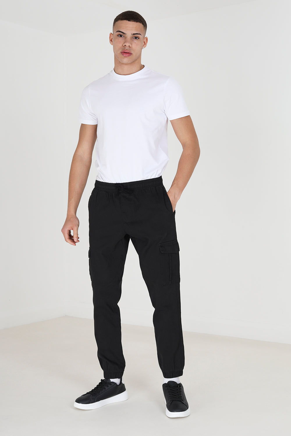 Brave Soul Black Cotton Twill Cargo Trousers - Black Image 3