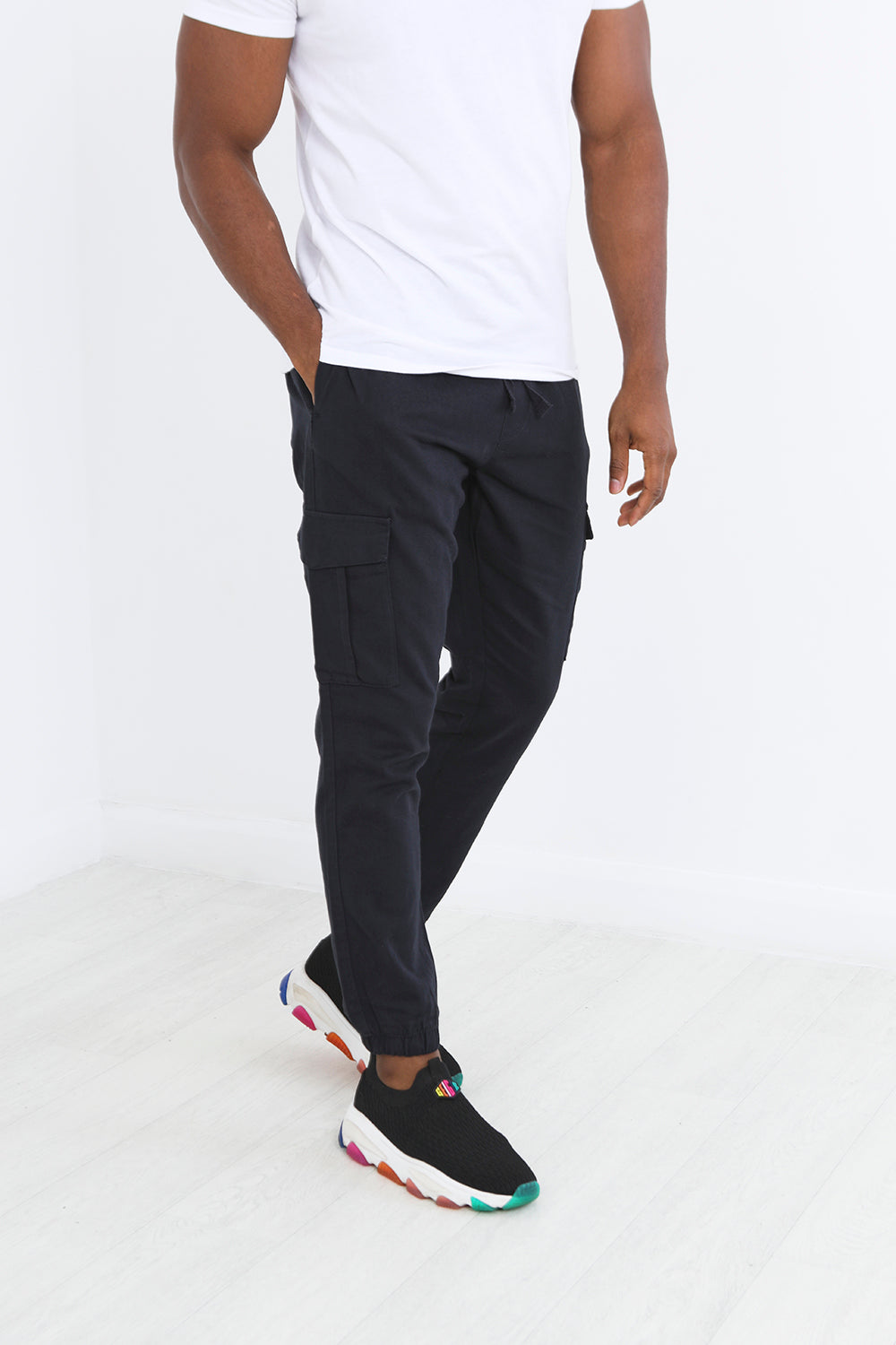 Brave Soul Navy Cotton Twill Cargo Trousers - Navy Image 1