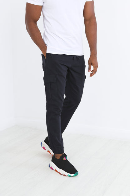 Brave Soul Navy Cotton Twill Cargo Trousers - Navy Image 1