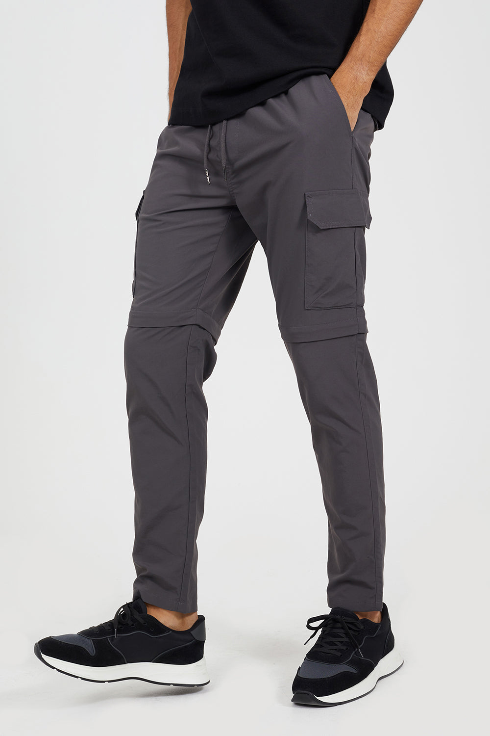 Brave Soul Charcoal Taslan Zip Off Panel Cargo Trousers - Charcoal Image 1