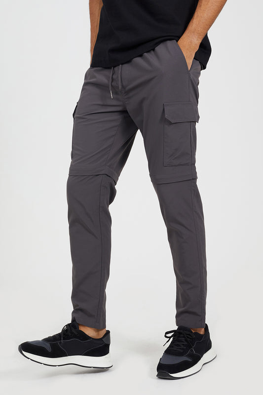 Brave Soul Charcoal Taslan Zip Off Panel Cargo Trousers - Charcoal Image 1