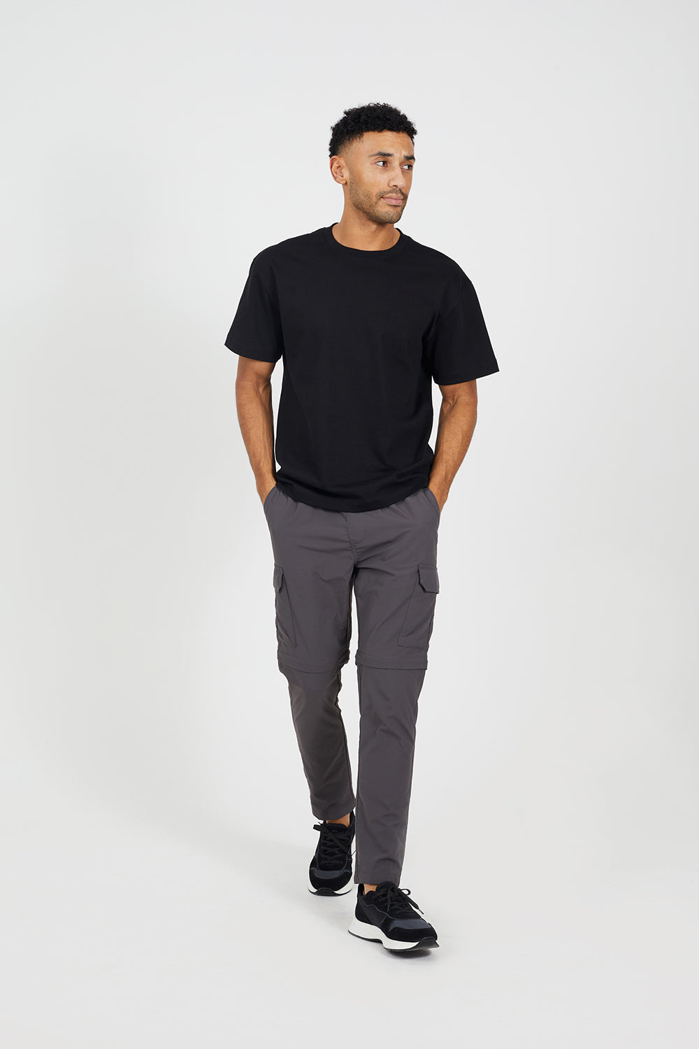 Brave Soul Charcoal Taslan Zip Off Panel Cargo Trousers - Charcoal Image 3