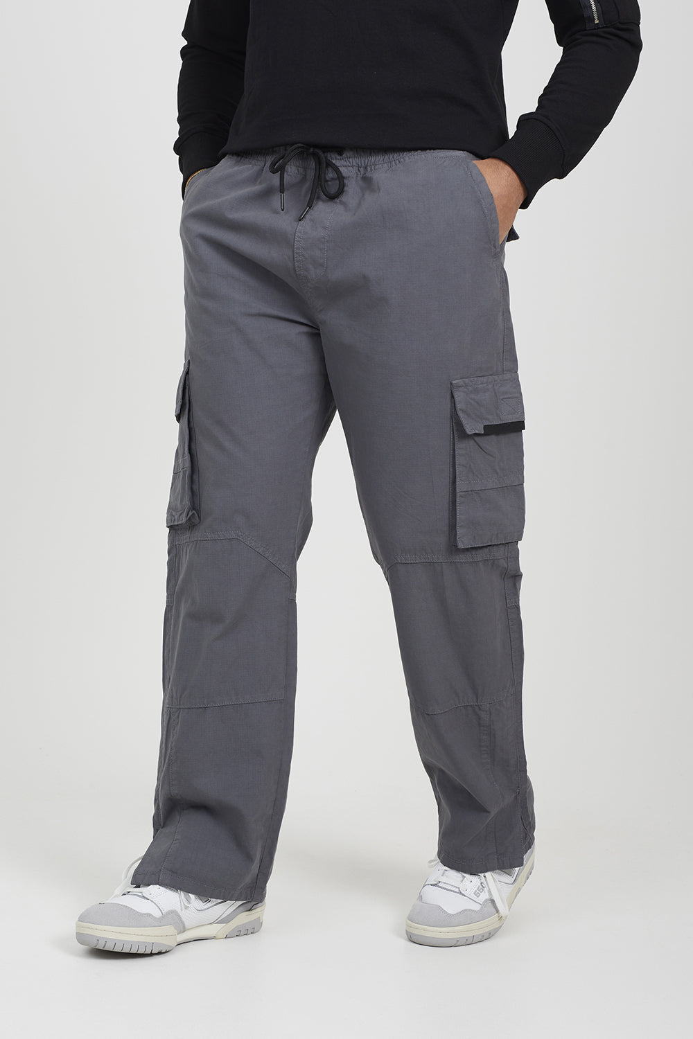 Brave Soul Grey Wide Leg Ripstop Cargo Trousers - Grey Image 1