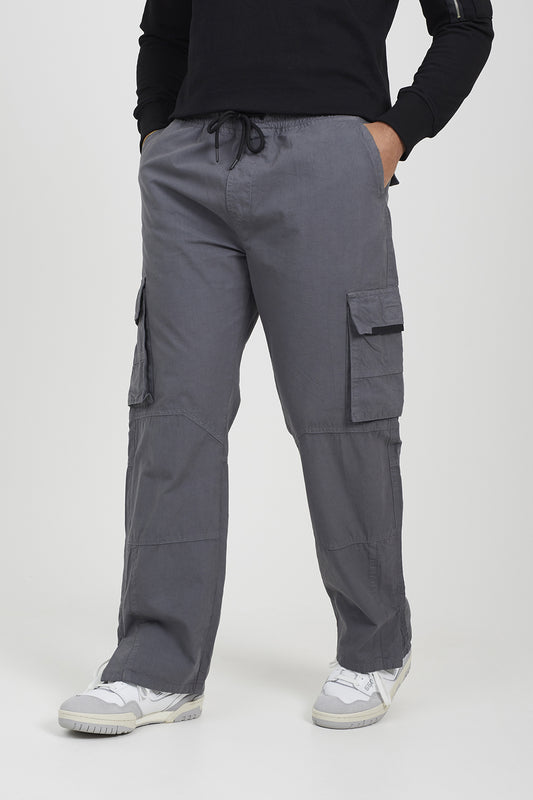 Brave Soul Grey Wide Leg Ripstop Cargo Trousers - Grey Image 1