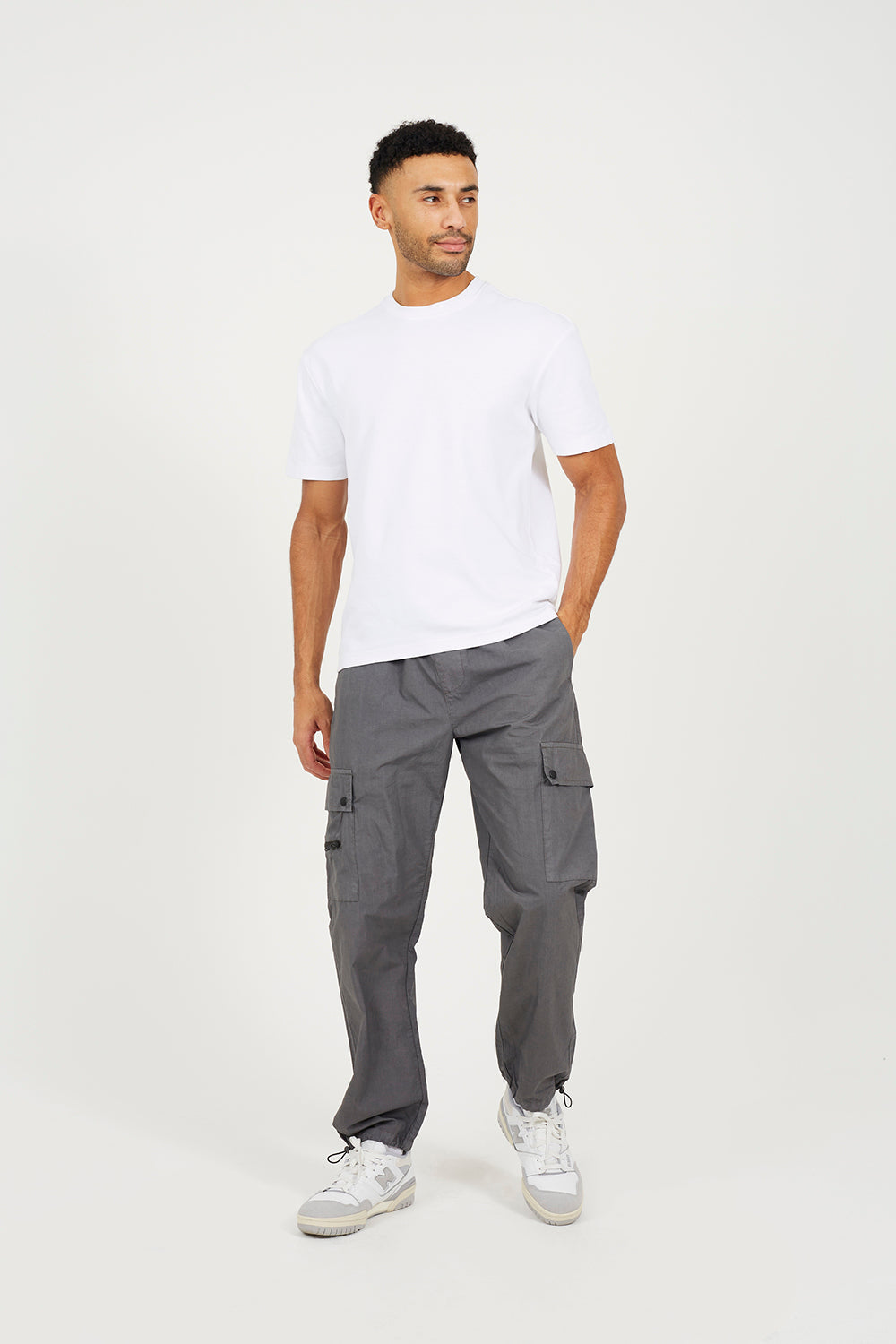 Brave Soul Grey Loose Fit Cotton Poplin Cargo Trousers - Grey Image 3