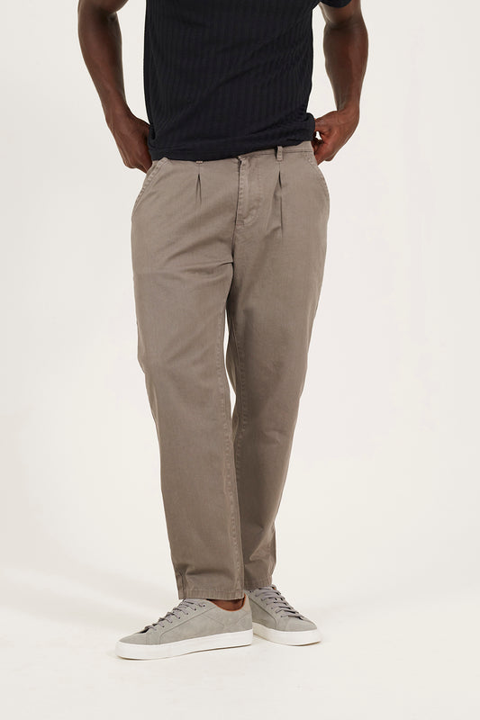 Brave Soul Taupe Wide Leg Cotton Chino Trousers - Taupe Image 1