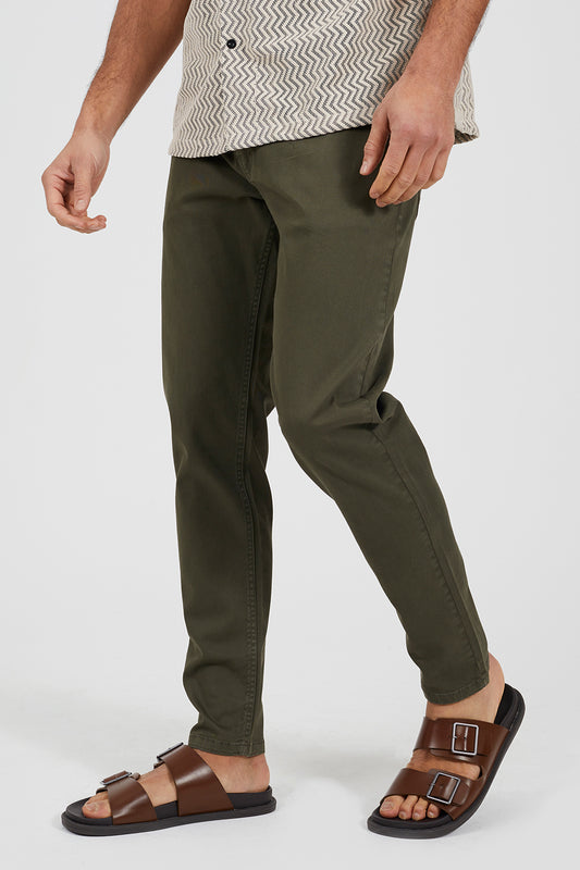 Brave Soul Khaki Cotton Twill Chino Trousers - Khaki Image 1