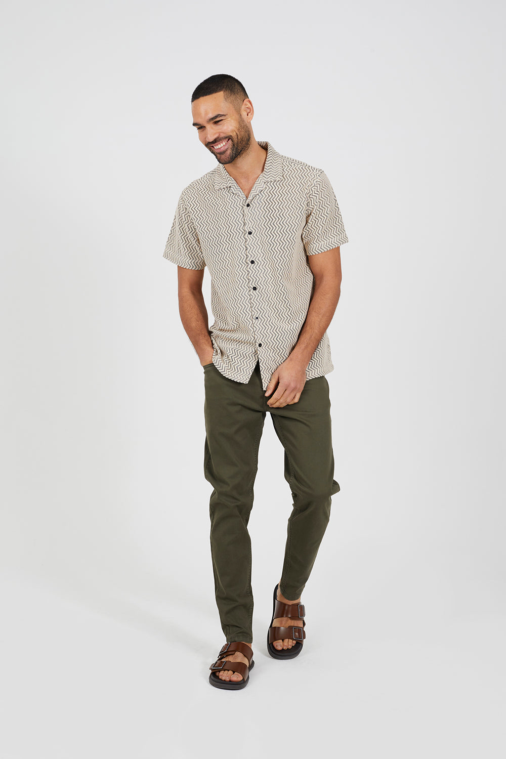 Brave Soul Khaki Cotton Twill Chino Trousers - Khaki Image 3