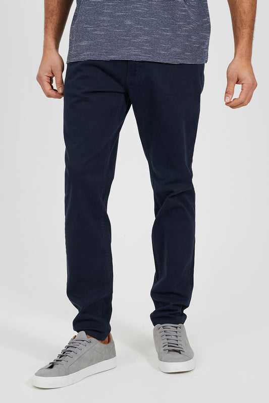 Brave Soul Navy Cotton Twill Chino Trousers - Navy Image 1