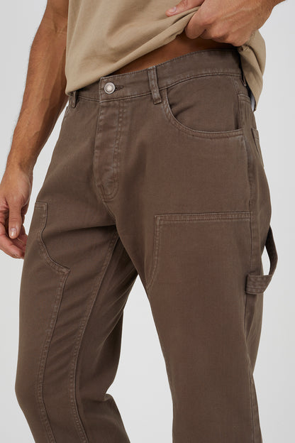Brave Soul Brown Cotton Slim Leg Carpenter Style Trousers - Brown Image 4