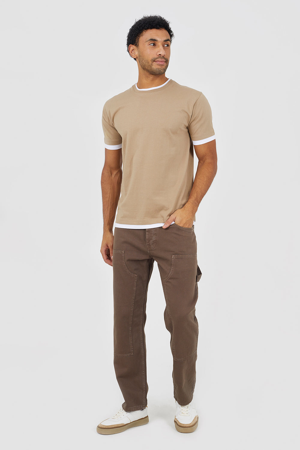 Brave Soul Brown Cotton Slim Leg Carpenter Style Trousers - Brown Image 3