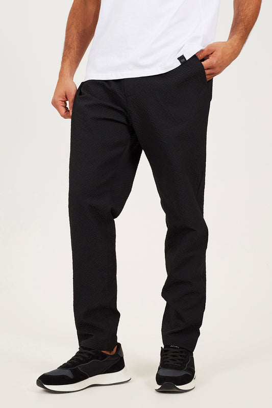 Brave Soul Black Straight Leg Seersucker Trousers - Black Image 1