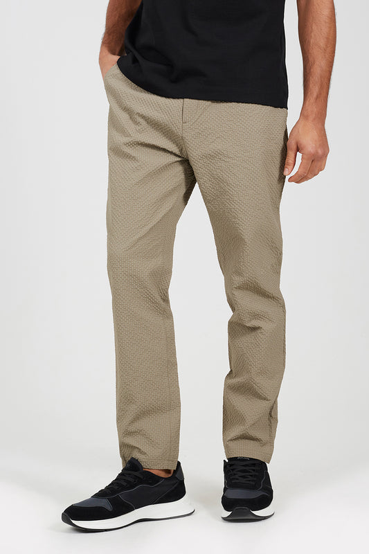 Brave Soul Taupe Straight Leg Seersucker Trousers - Taupe Image 1