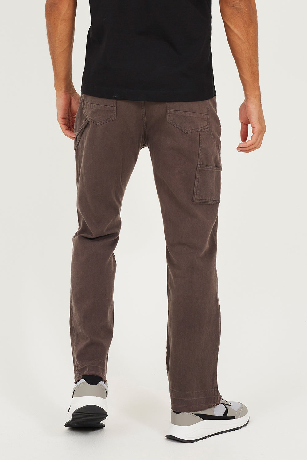 Brave Soul Dark Grey Cotton Twill Carpenter Trousers With Raw Hem - Dark Grey Image 2