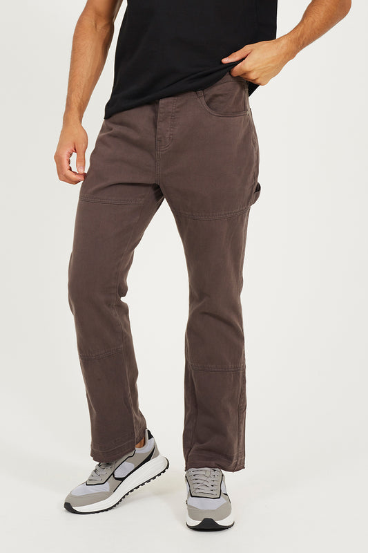Brave Soul Dark Grey Cotton Twill Carpenter Trousers With Raw Hem - Dark Grey Image 1