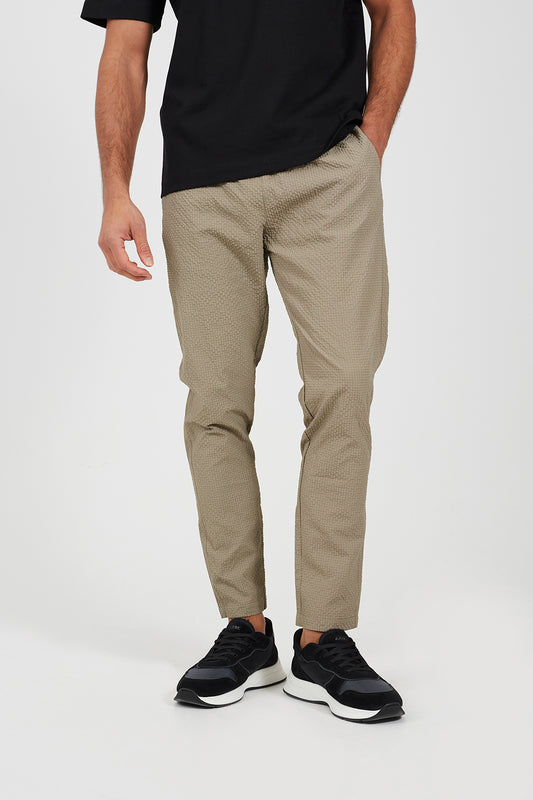 Brave Soul Taupe Slim Leg Seersucker Trousers - Taupe Image 1