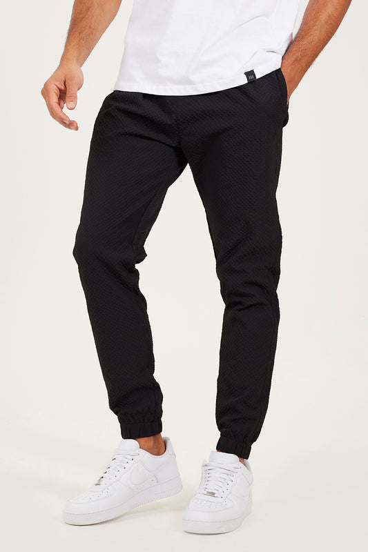 Brave Soul Black Seersucker Cuffed Trousers - Black Image 1