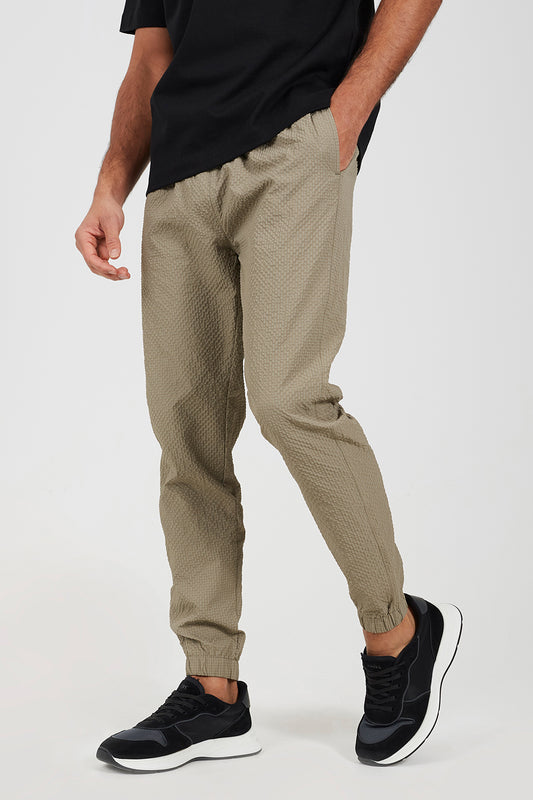 Brave Soul Taupe Seersucker Cuffed Trousers - Taupe Image 1