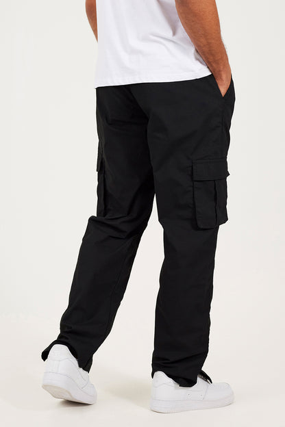 Brave Soul Black Cotton Poplin Cargo Trousers - Black Image 2