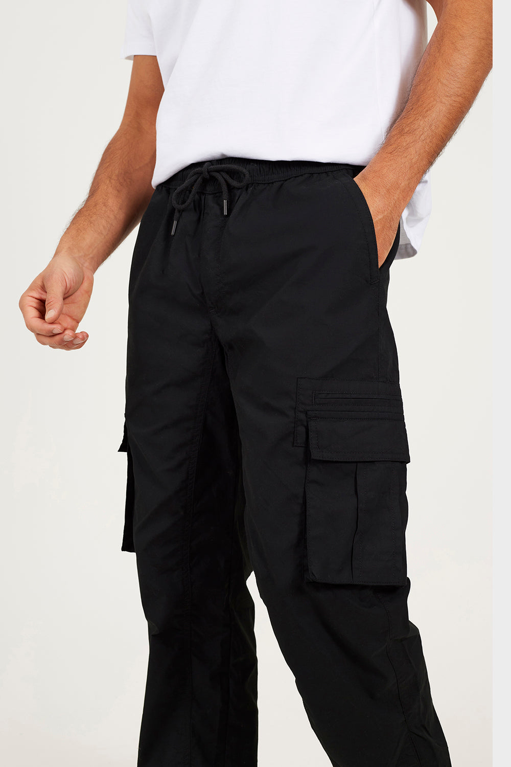 Brave Soul Black Cotton Poplin Cargo Trousers - Black Image 4