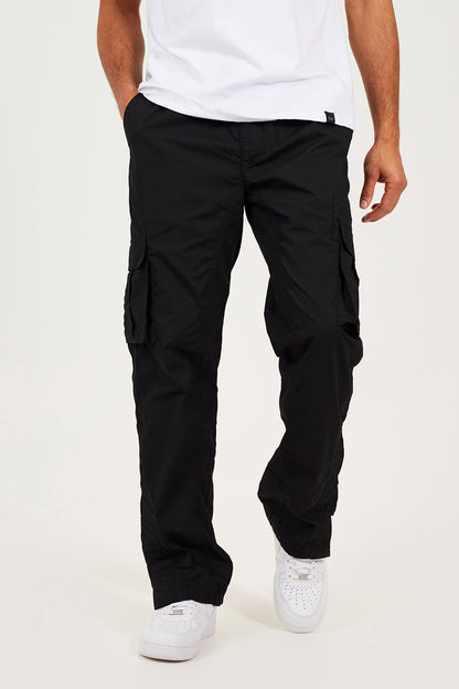 Brave Soul Black Cotton Poplin Cargo Trousers - Black Image 1