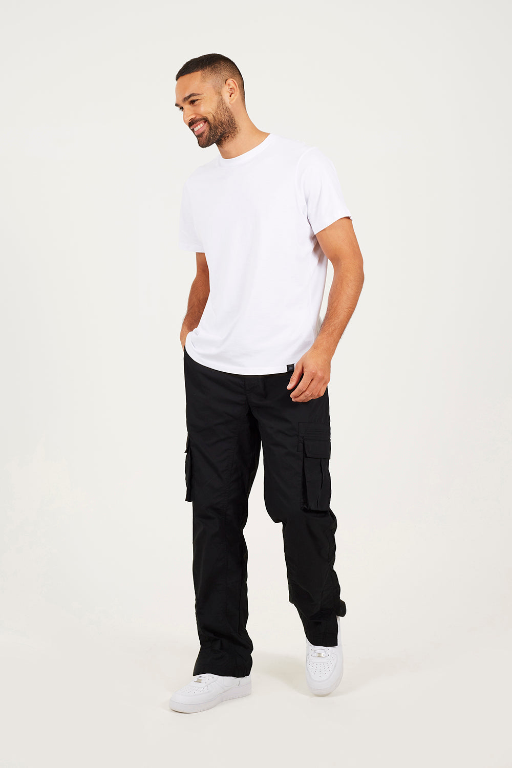 Brave Soul Black Cotton Poplin Cargo Trousers - Black Image 3
