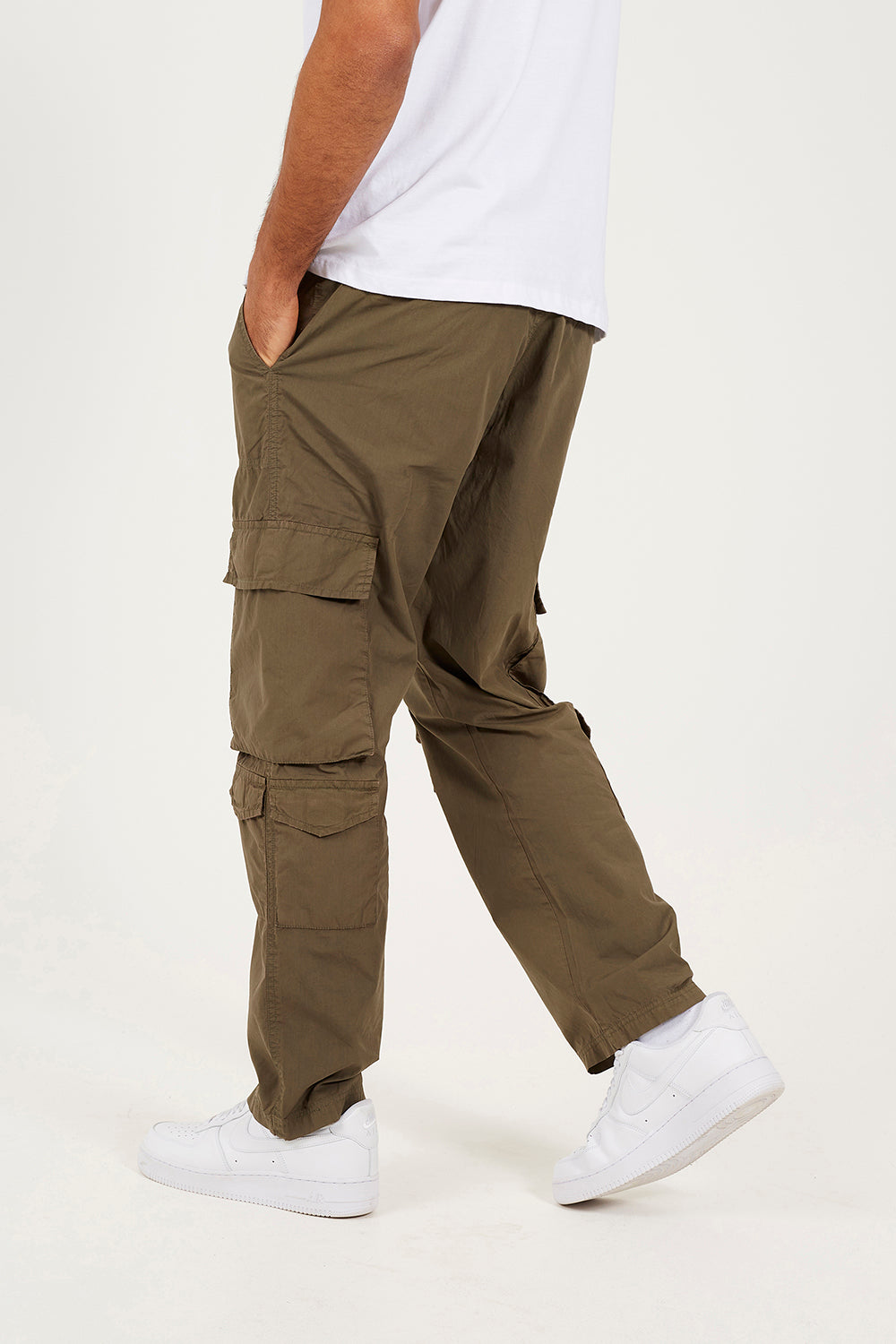 Brave Soul Khaki Cotton Poplin Loose Fit Cargo Trousers - Khaki Image 2
