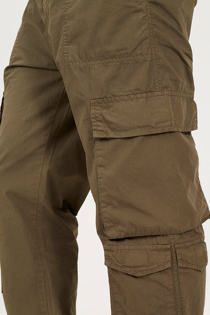 Brave Soul Khaki Cotton Poplin Loose Fit Cargo Trousers - Khaki Image 4