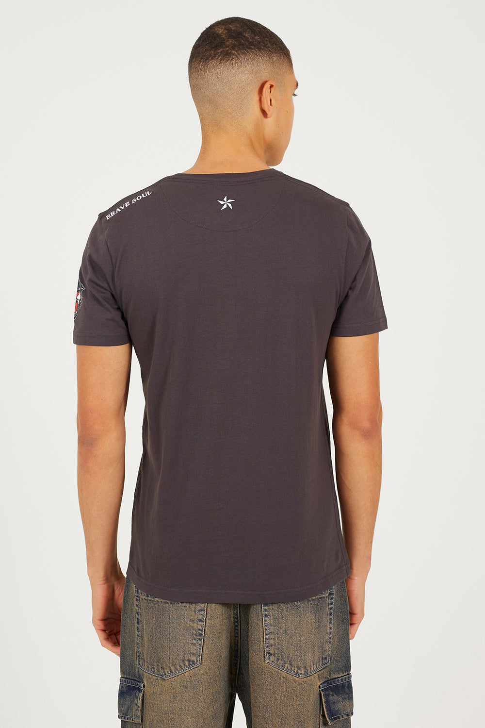 Brave Soul Charcoal Cotton Crew Neck Graphic T-Shirt - Charcoal Image 2