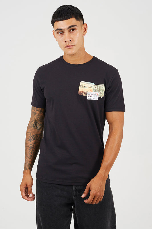 Brave Soul Black Cotton Crew Neck Graphic T-Shirt - Black Image 1